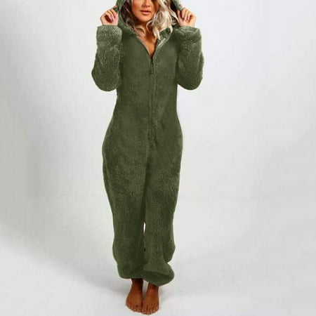 

〖Yilirongyumm〗 Coats For Women Long Sleeve Hooded Jumpsuit Pajamas Casual Winter Warm Rompe Sleepwear
