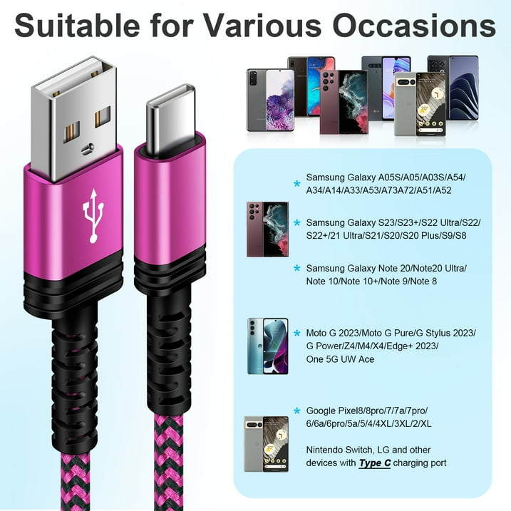 Type C Charger Fast Charging Cable 10ft 10 feet,3PACK HopePow Usb A to Usb C Cable 10ft Charging Cable Android Charger High Speed Phone Charger Cord Type C Fast Charging,Multicolor