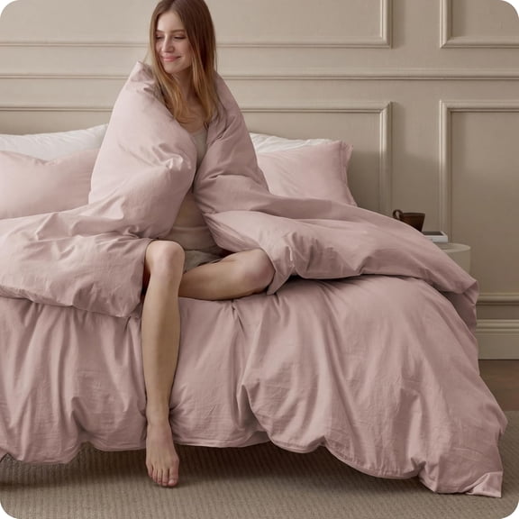 Washed Cotton Duvet Cover Queen Size 90" x 90" Petal Pink