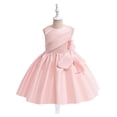 thumbnail image 2 of Robes Adolescentes Sans Manches Couleur Unie Nœud Volants Soirée Mariage Robe Tout-Petit Rose 3-4 Ans, 2 of 4