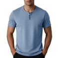 thumbnail image 2 of Ceisia Men's Slub Cotton Short Sleeve Henley T-Shirt With 3 Buttons Blue L Gift, 2 of 7