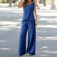 thumbnail image 2 of Conjunto de dos piezas de verano para mujer con chaleco sin mangas de color liso y espalda hueca de encaje - Poliéster, cuello cuadrado, pantalones de pierna ancha - Tallas S-XXL, 2 of 6