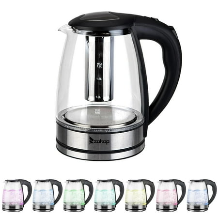 Ktaxon Electric Kettle Water Heater , Glass Tea, Coffee Pot with 7 LED Light, Auto Shut-Off, Boil-Dry Protection, 1.8 Liter