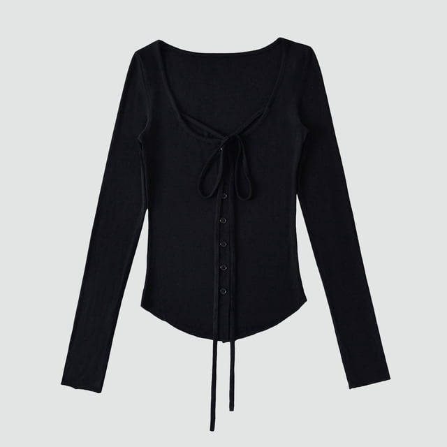 Ailaofu Women's Long Sleeve Cardigan Sweater V Neck Bow Tie Front Lightweight Shrug Sweater