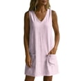 thumbnail image 6 of zbxnLI Womens Striped Dress V Neck Sleeveless Mini Dresses with Pockets Summer Vacation Casual Loose Sundress, 6 of 7