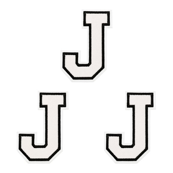 Uxcell Iron on Letter Patches, 3 Pcs 4.4"/11.3cm Large Alphabet J Iron on Embroidered Applique Sew on Patches for Clothes, Dress, Socks, Jeans, Hats, DIY Accessories (White)