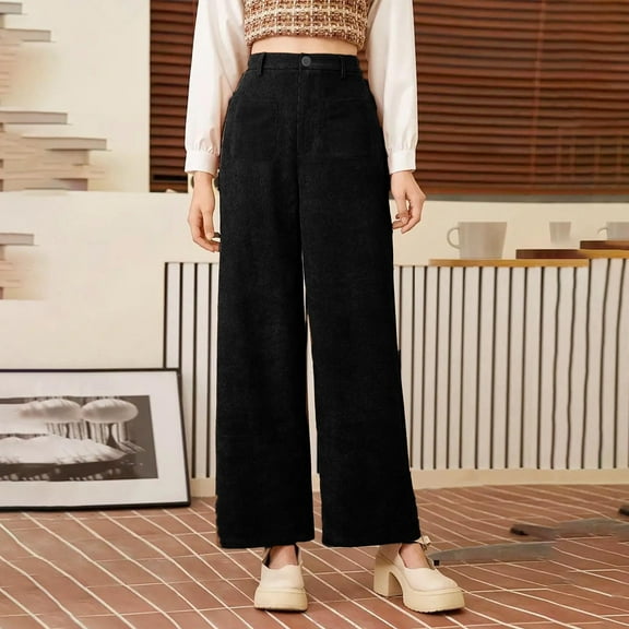 Roncen Women's Solid Velvet Pants - Loose Fit Casual Straight Leg Trousers with Versatile Style & Pockets