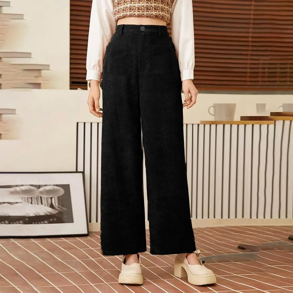 Haivin Women's Velvet Pants, Solid Color Straight Leg Loose Fit with Pockets, Casual Versatile for Daily Wear