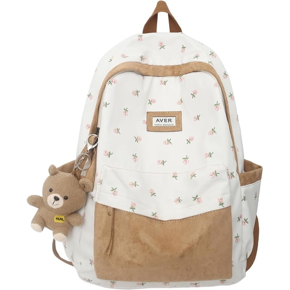Cute College Style Bag Floral Print Kawaii Backpack Cottagecore Aesthetic Backpack Laptop Rucksack
