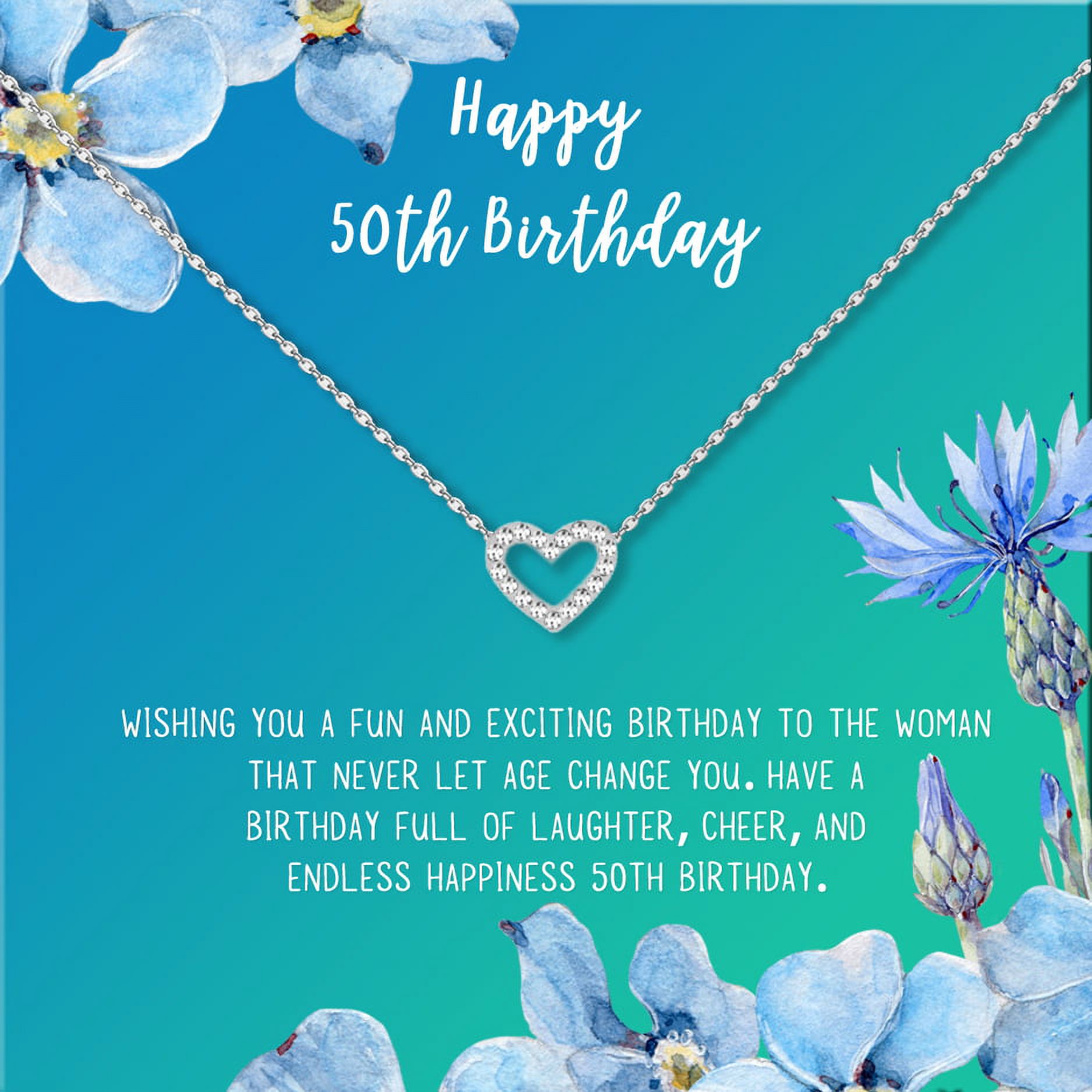 Anavia Happy 50st Birthday Gifts Stainless Steel Fashion Necklace Birthday Card Jewelry Gift for Her, Birthday Gift for Grandma-[Silver Mini Crystal Heart, Bright Blue Gift Card]