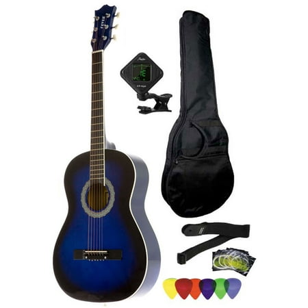 Fever 3/4 Size Acoustic Guitar Package Blueburst with Gig Bag, Guitar Tuner, Picks and Strap,