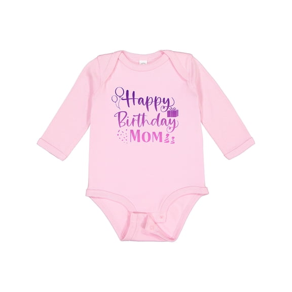 Inktastic Purple Happy Birthday Mom Boys or Girls Long Sleeve Baby Bodysuit