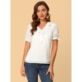 thumbnail image 3 of Blusa de lunares suizos Allegra K con volantes cuello En V manga corta gasa parte superior campesina blanco XS, 3 of 6