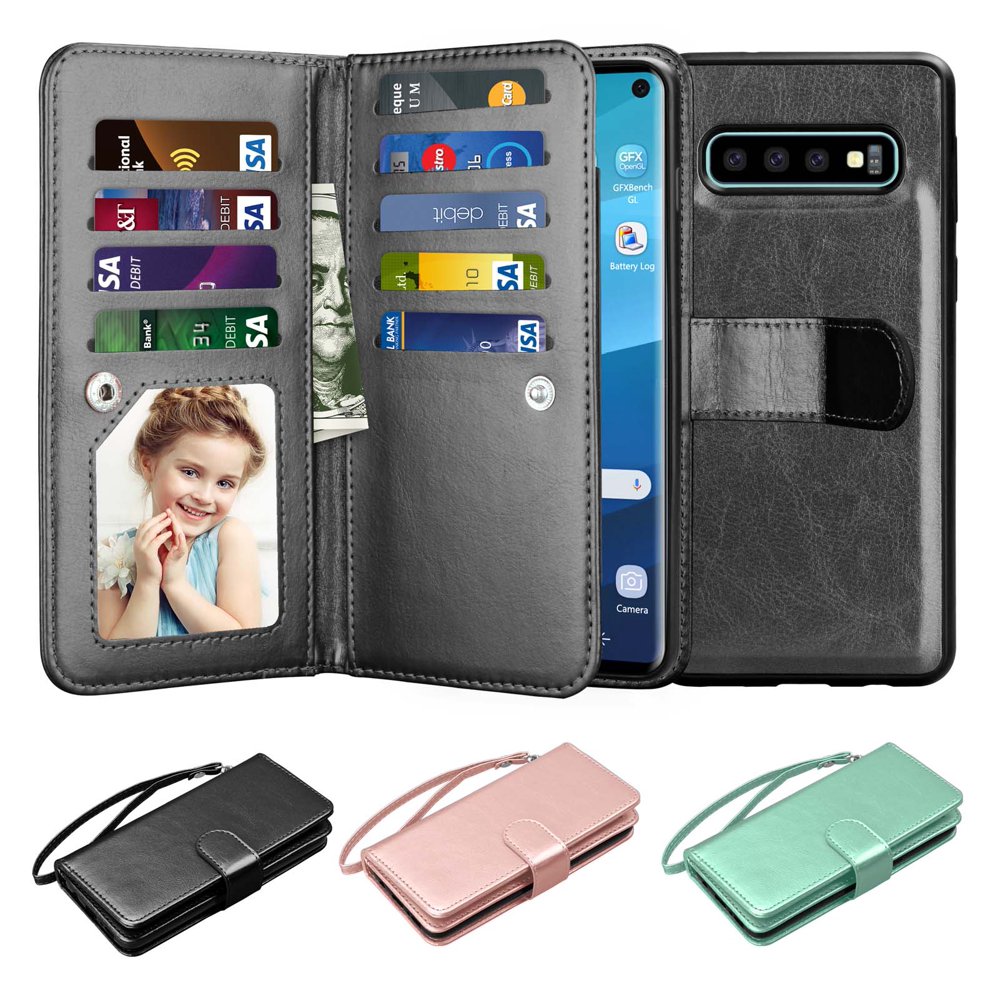 Wallet Cases For Samsung Galaxy S10 / S10E / S10+ / S10 Plus / S9 / S9+ / S9 Plus, Njjex [Wrist