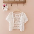 thumbnail image 2 of Women Short Sleeve Crochet Shrugs Hollow Out Flower Lace Open Front Cropped Cardigan Sunscreen Scalloped Bolero Jacket, 2 of 9