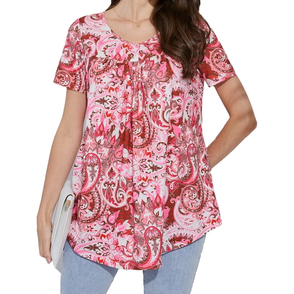 Womens Summer Floral Tops Dressy Casual Crew Neck Blouses Short Sleeve T-Shirts for Leggings