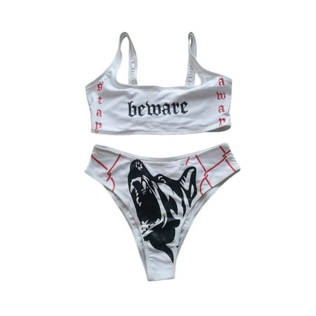 Funny Bikini Sets for Women  Cheeky Graphic Crop Bra Top and High Waisted Wokf Thong Brief Sexy Bikinis Swimwear