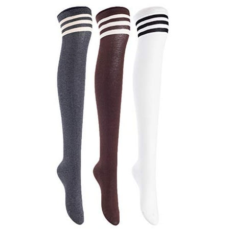 

Lian LifeStyle Exquisite Big Girl s Women s 3 Pairs Thigh High Cotton Socks in Vibrant Unique Colors Size 6-9 L1022(DG Cofe White)