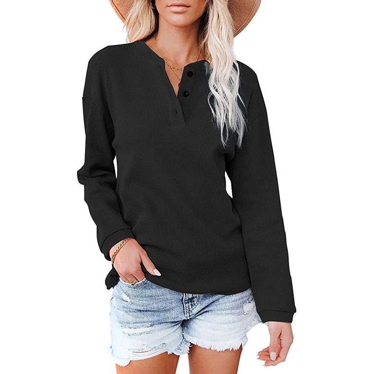YWDJ Womens Tops Dressy Casual Long Sleeve Solid with V Neck Long