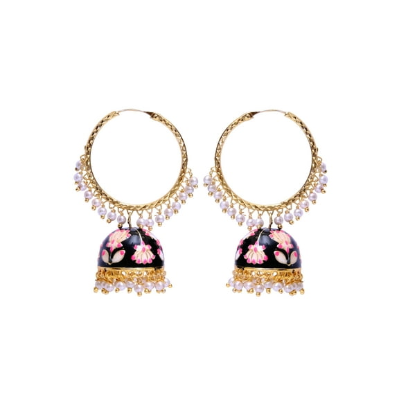 Crunchy Fashion Bollywood Jewellery Traditional Ethnic Bridal Bride Wedding Bridesmaid Meenakari Lotus Bali Indian Chandbali Jhumka Earrings Jewelry Set For Women