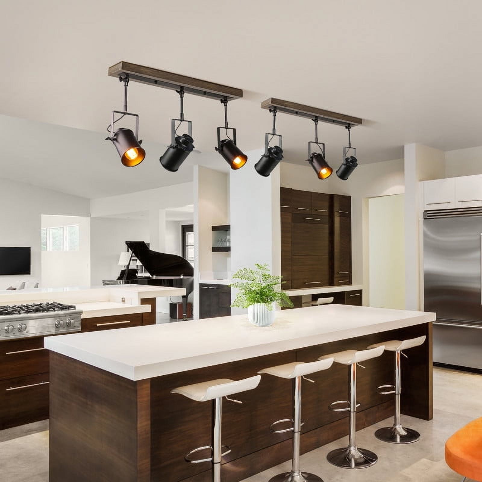 LNC 3-Light Adjustable Track Lighting with Wood Canopy, Matte Black Industrial Ceiling Fixture