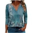 thumbnail image 5 of Womens 3/4 Sleeve T-Shirt Tops V-Neck Casual Striped Print Color Block Loose Trendy Fall Tunic Blouse Tops,Blue 2,S, 5 of 5
