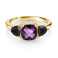 thumbnail image 2 of Gem Stone King 18K Yellow Gold Plated Silver Purple Amethyst and Black Onyx 3 Stone Engagement Ring for Women (2.12 Cttw, Gemstone February Birthstone, Available in Size 5, 6, 7, 8, 9), 2 of 3