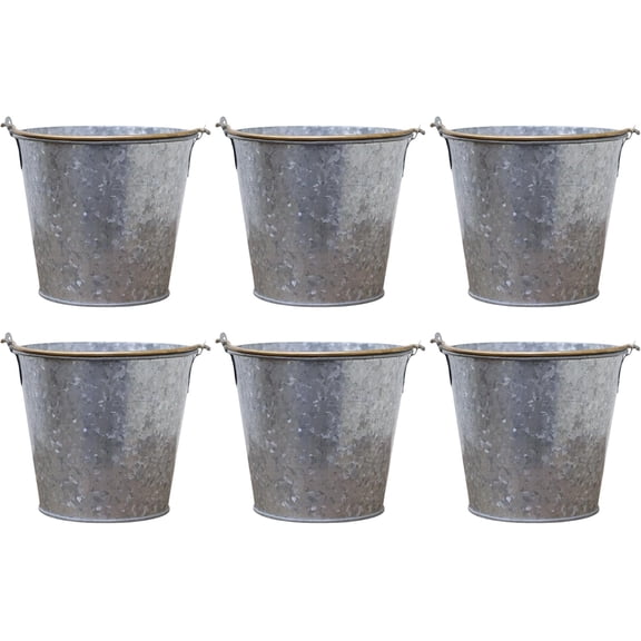 Hosley Set of 6, 4 inches High, Gold Galvanized Buckets with Handle