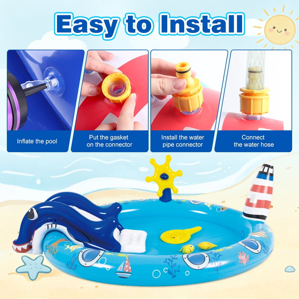 Inflatable Pool, 80'' x 60'' x 25'' Sprinkler Swimming Pool, Kids Spray Pool, Outdoor Water Play Game for Yard & Garden, Portable Above Ground Summer Playset