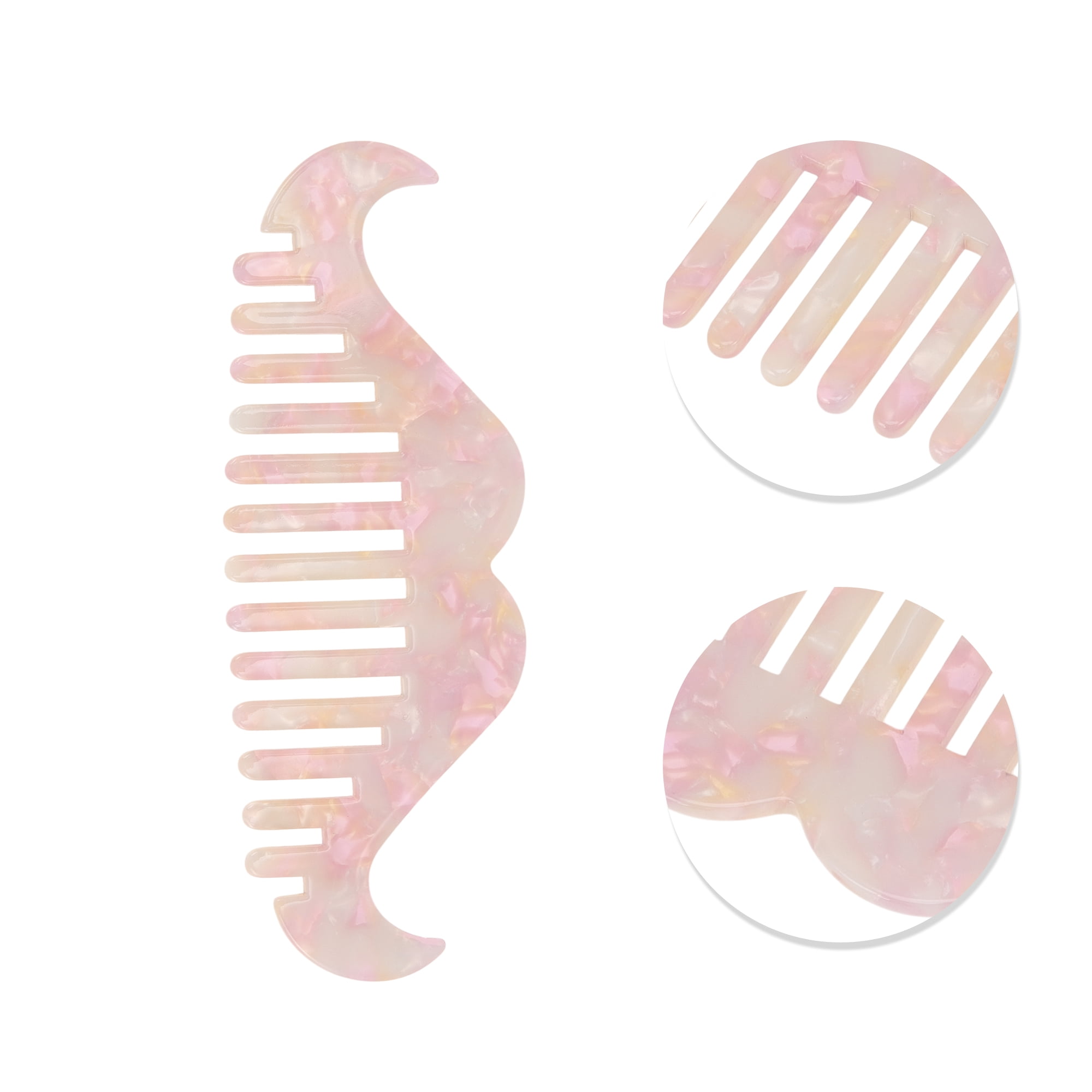 Unique Bargains 1 Pc Portable Beard Shaped Hair Comb for All Hair Types Styles Pink, White