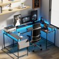 thumbnail image 1 of CABIHOME Bureau de Jeu, Bureau d'Ordinateur Réversible de 78 Pouces avec Prises de Courant, Lumières DEL, Support pour Moniteur et Tablette de Rangement, Table PC en Forme de U/L pour Bureau à Domicile, 1 of 6