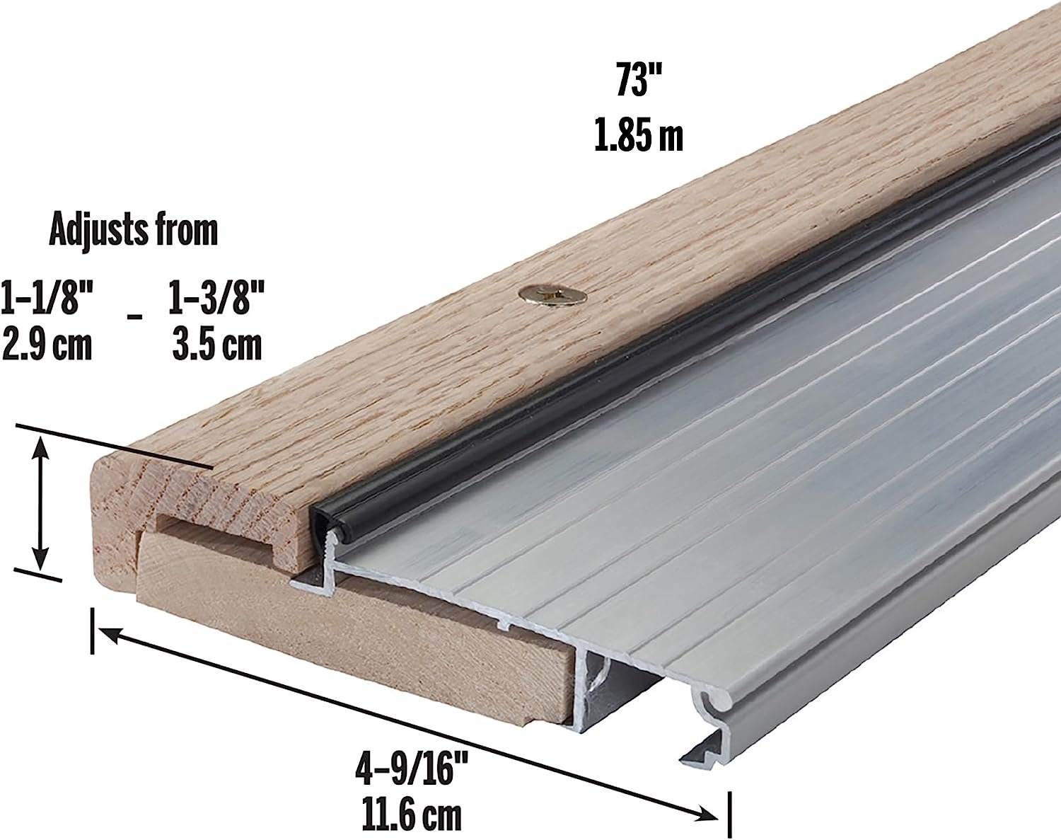 M-D Building Products 76281 4-9/16 in. x 1-1/8 in. x 73 in. Silver Adjustable Aluminum & Hardwood Threshold - image 2 of 4