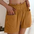 thumbnail image 4 of Wdfiry Women's Cotton Linen Shorts Solid Color Casual High Waisted Wide Leg Short Pants Summer Fashion Stretch Tummy Control Shorts With Pockets, 4 of 7