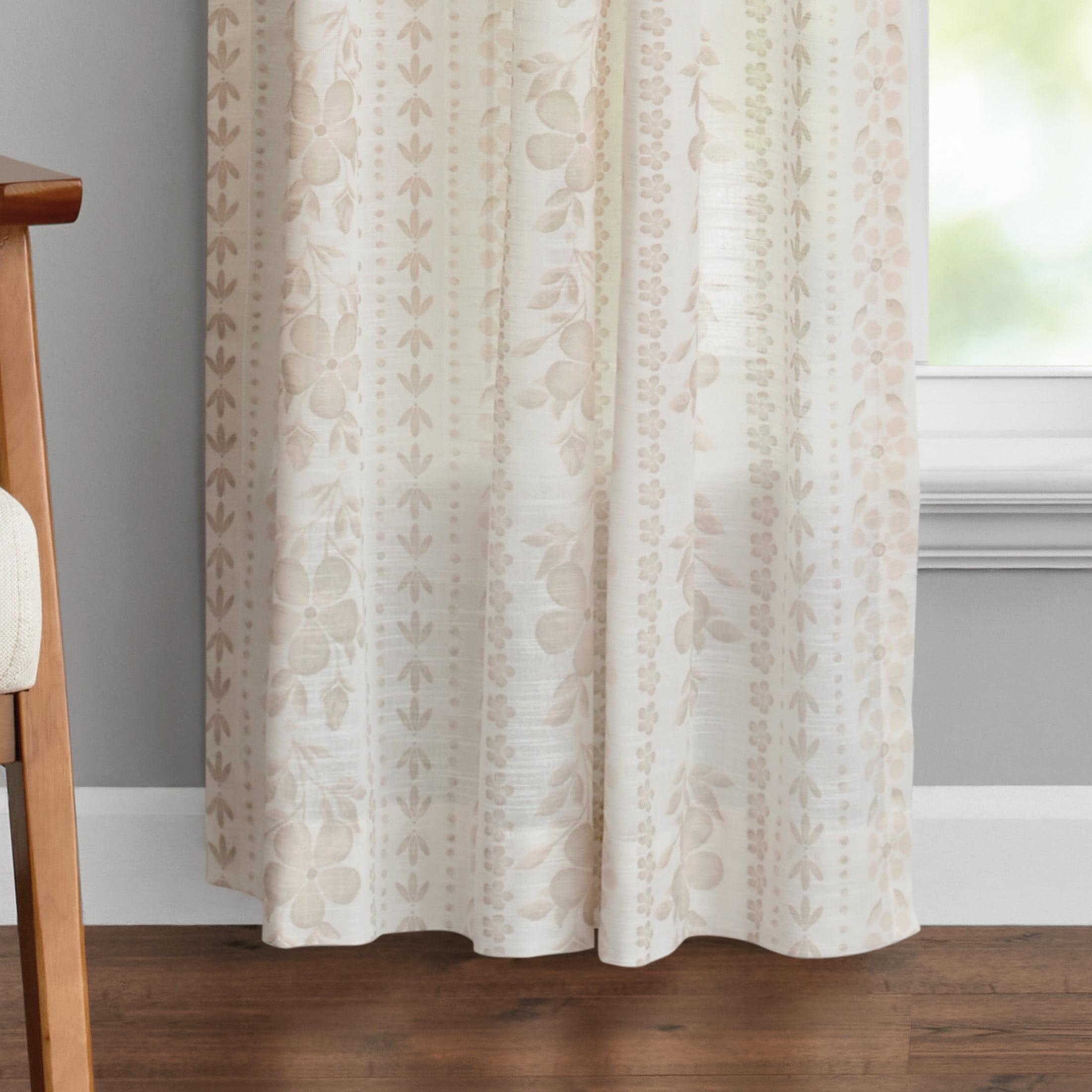 The Pioneer Woman Hattie Stripe 2 Pack Curtain Panel, BCI Cotton 40" W x 84" L, Floral, Linen, RodPocket