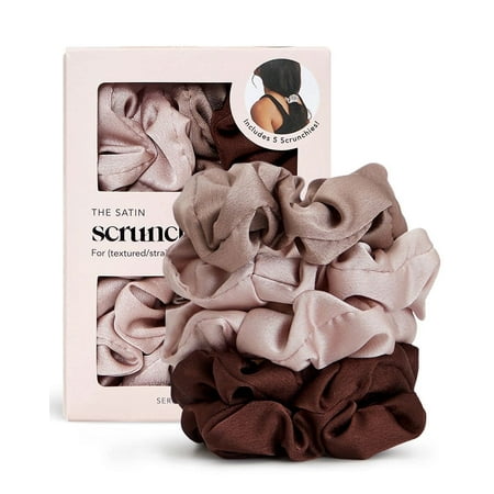 Kitsch Satin Hair Scrunchies for Adults, Beige Cameo, 5 Pack