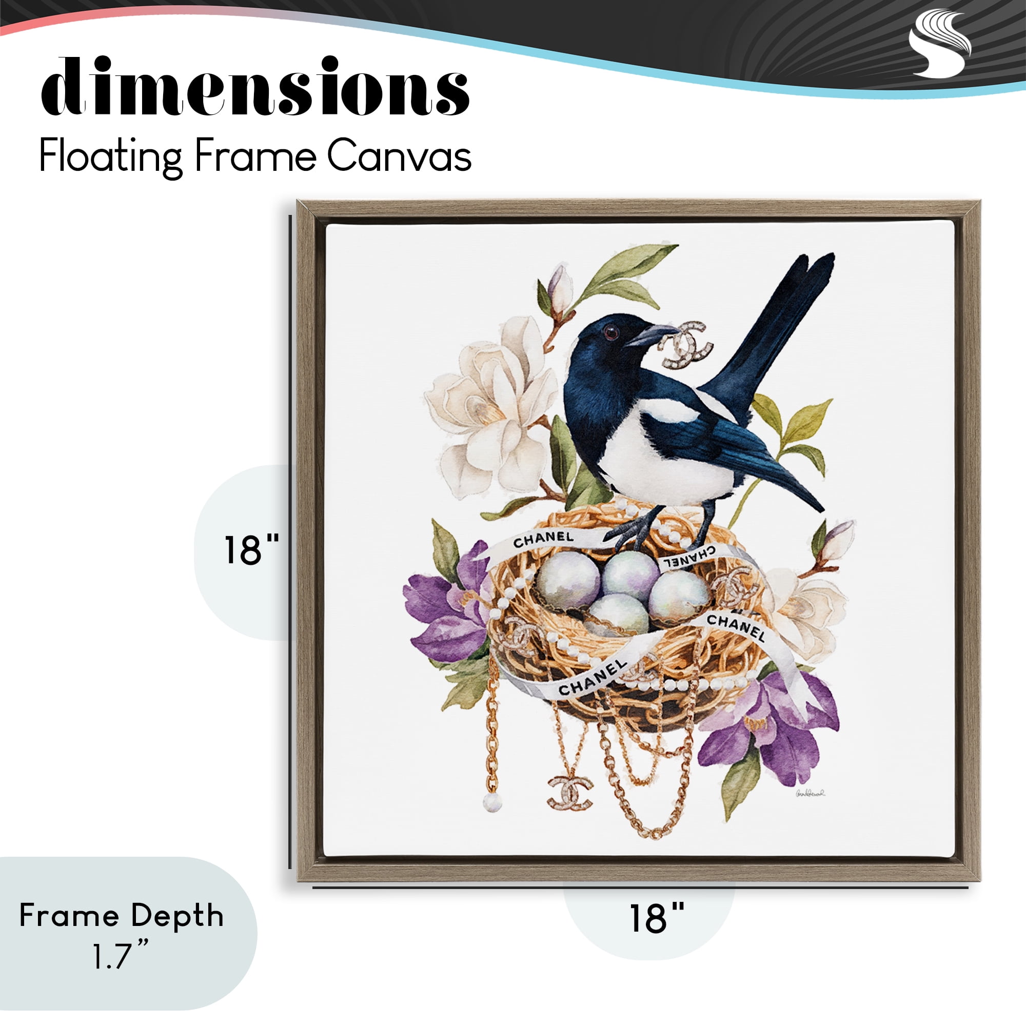 Stupell Industries Glam Birds Nest Magnolia Brown Framed Floater Canvas Wall Art, design by Amanda Greenwood
