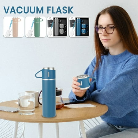 

Yous Auto Vacuum Flask 500ml/17.6oz Insulated Flask Double Walled Vacuum Flask Stainless Steel Thermo Bottle with Cup for Coffee Tea Hot Drink and Cold Drink Travel Mug