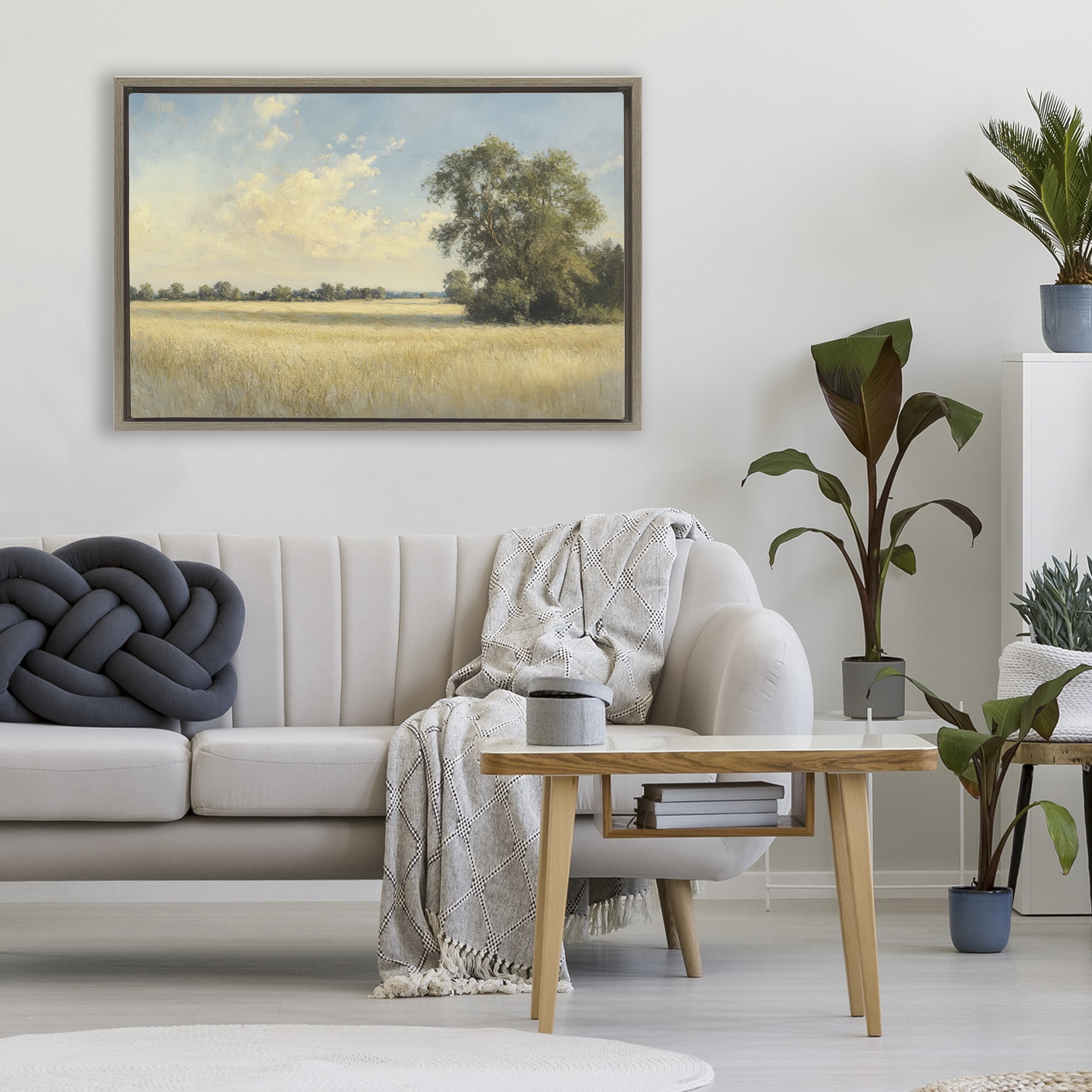 Stupell Industries Serene Wheat Field at Noon Brown Framed Floater Canvas Wall Art, design by Petal Prints Design