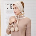 thumbnail image 3 of Winter Tie Knitting Warm Ear Protector Plush Hair Ball - Khaki, 3 of 6