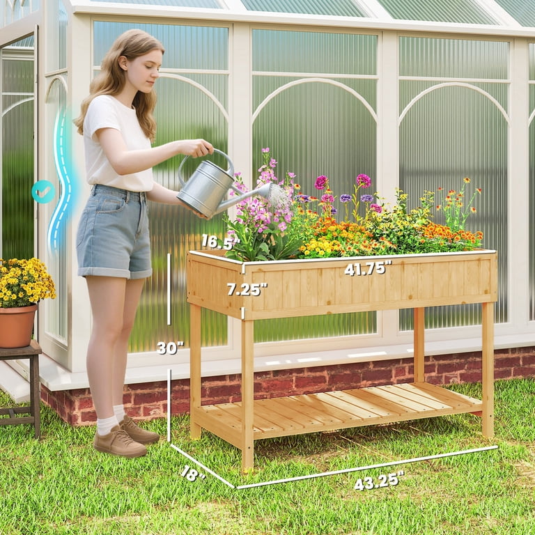 小物入れ Neighborhood garden bed Shelf Outsunny Raised Garden Bed 43x18x30in, 8 Pockets, Shelf, Elevated