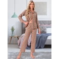 thumbnail image 2 of DARING DIVA Women's Plaid Christmas Pajama Sets with Pockets and Pant XS Long Slevee Brown, 2 of 7
