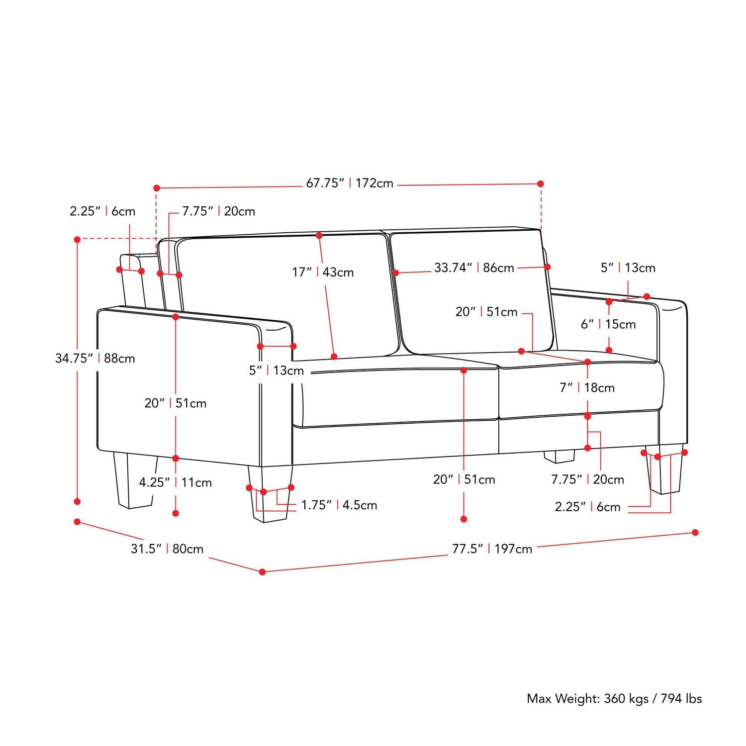 Canapé trois places pour adulte CorLiving Georgia gris avec pieds en bois