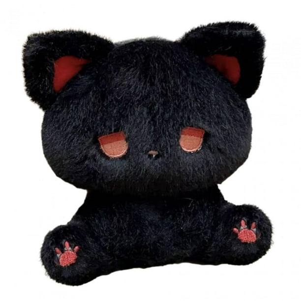 Peluche de animal sentado de 5,91 pulgadas, cómodo para acurrucarse y decorar el hogar. negro y rojo
