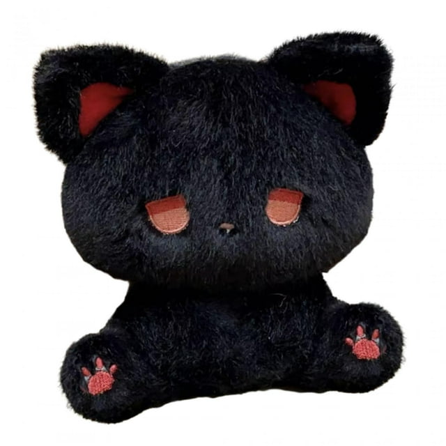 Muñeco de peluche coleccionable para decoración del hogar, 5.91'', sentado y abrazable negro y rojo