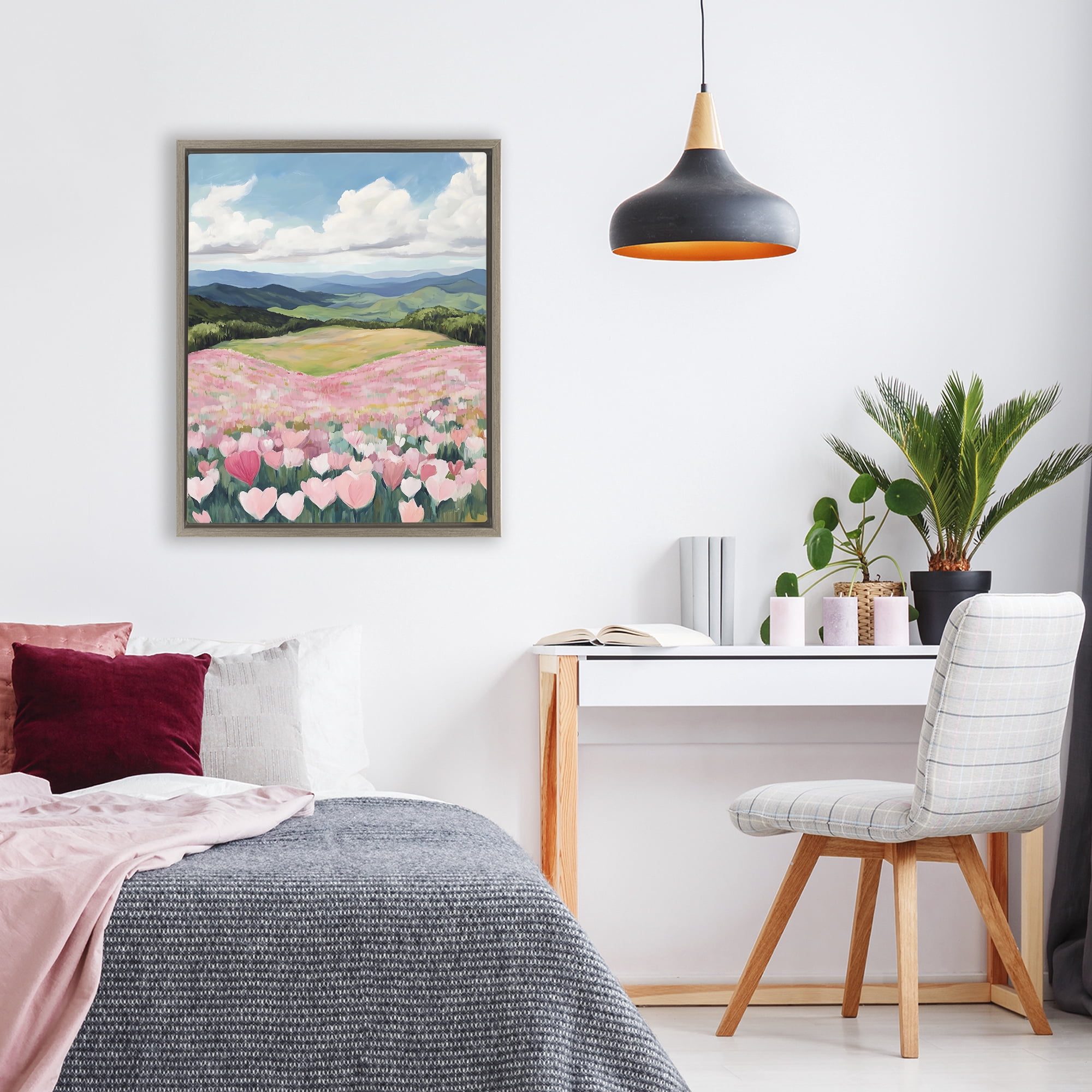 Stupell Industries Blush Pink Poppy Field Brown Framed Floater Canvas Wall Art, design by The Prints Vibe