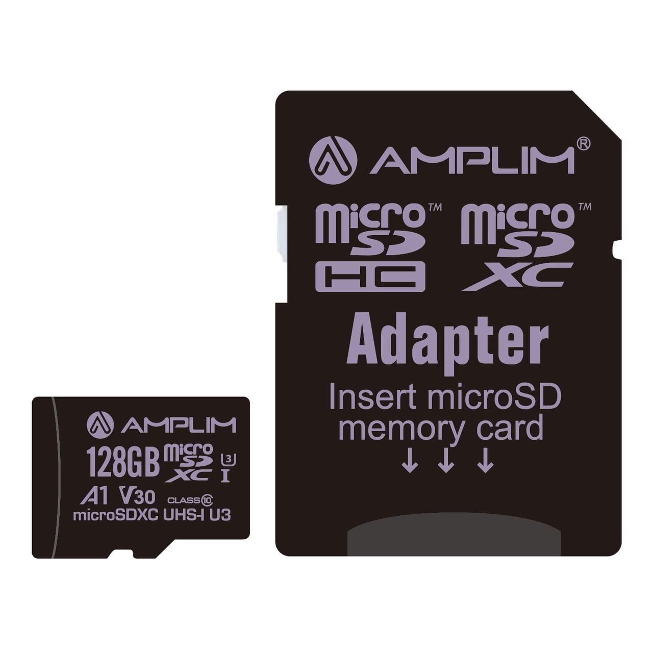 Amplim 128GB Micro SD Card, Extreme High Speed MicroSD Memory Plus Adapter, MicroSDXC SDXC U3 Class 10 V30 UHS-I TF GoPro Hero, Surface, Phone Galaxy, Camera Security Cam, Tablet