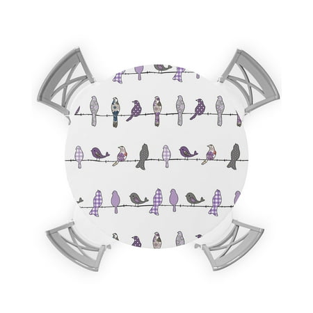 

Round Tablecloth with Elastic Birds on the Wire Purple Grey Waterproof Stain-proof Table Cover Wipeable Fitted Table Cloths for 55 -60 Round Tables Dining Kitchen