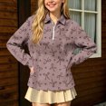 thumbnail image 2 of Falkdiz Girls Long Sleeve Shirts Sweet Winter Pullover 1/4 Zipper Casual Back to School Stylish Graphic Tops for Girls Collar , Brown , Size: 3-4 Years, 2 of 9