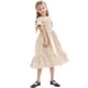thumbnail image 1 of Vestido sin mangas de cuello redondo para niña, color liso, cuello trompeta, sin mangas, dobladillo con volantes, vestido grande para niña, vestido de poliéster para niña, 1 of 7