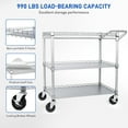 thumbnail image 4 of Metal Utility Rolling Cart, 990lbs Capacity 3 Tier Heavy Duty NSF Rolling Chrome Trolley Cart with Wheels & Wire Shelving & Handle Bar-Storage Carts on Wheels for Kitchen, Office, Outdoor,Serving, 4 of 14
